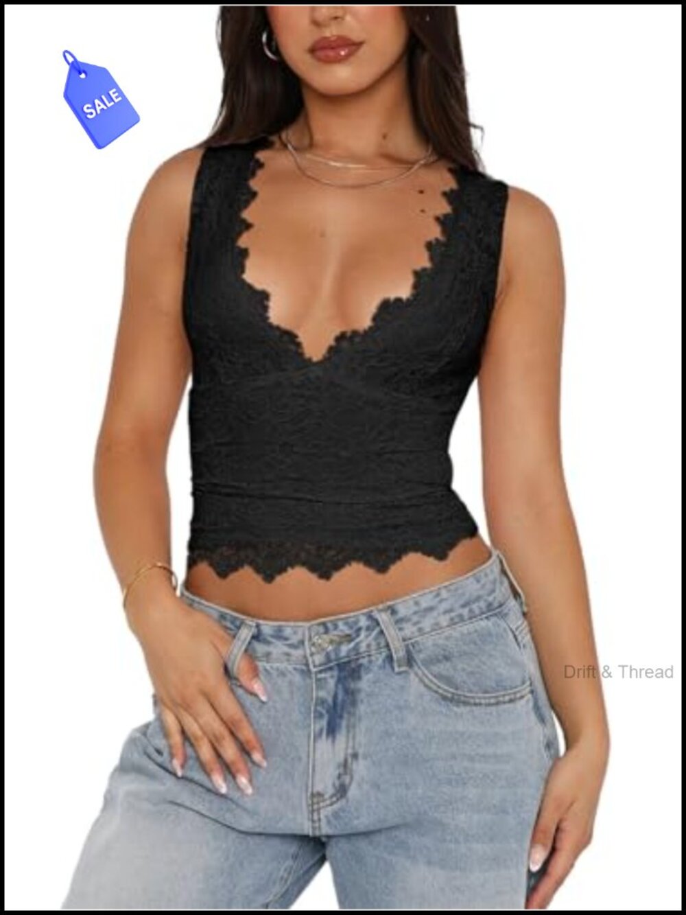 Lace V-Neck Cropped Tank Top Sleeveless Y2K Going Out Double Lined